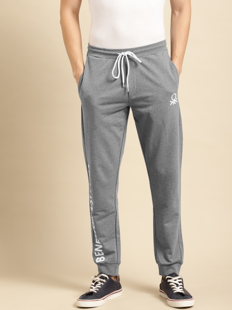 

United Colors of Benetton Men Grey Melange Solid Pure Cotton Joggers