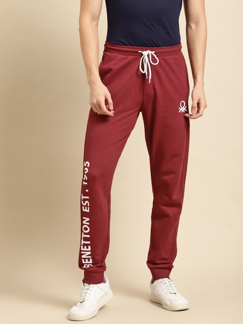 United Colors of Benetton Men Maroon Solid Pure Cotton Joggers