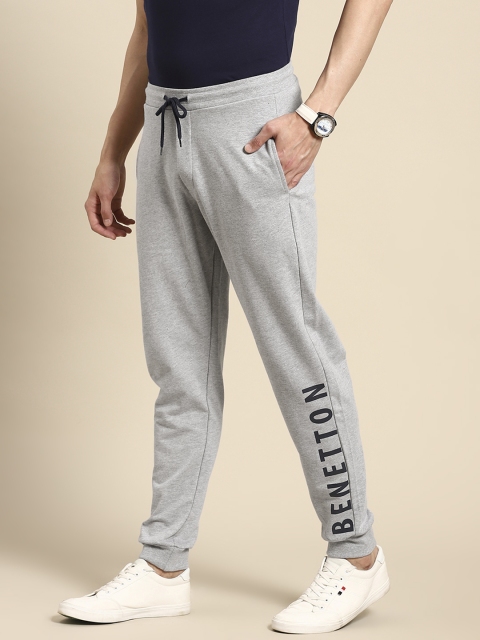 

United Colors of Benetton Men Grey Solid Pure Cotton Joggers