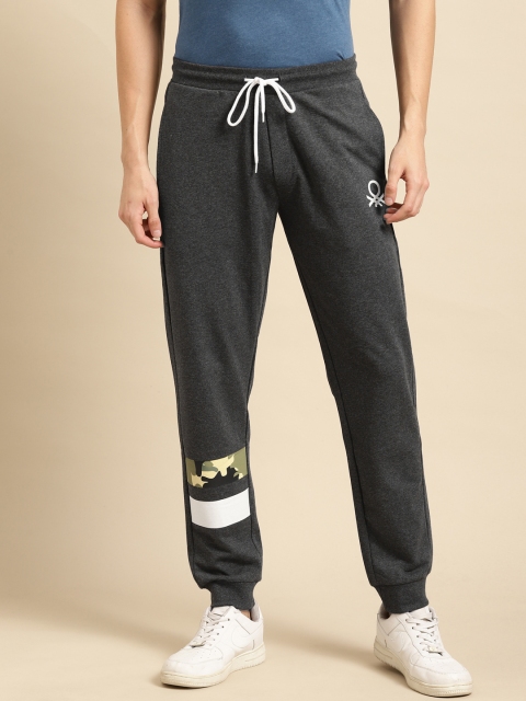 

United Colors of Benetton Men Charcoal Grey Solid Pure Cotton Joggers