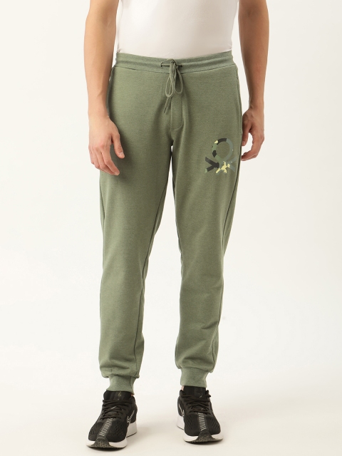 

United Colors of Benetton Men Olive Green Brand Logo Print Detail Joggers