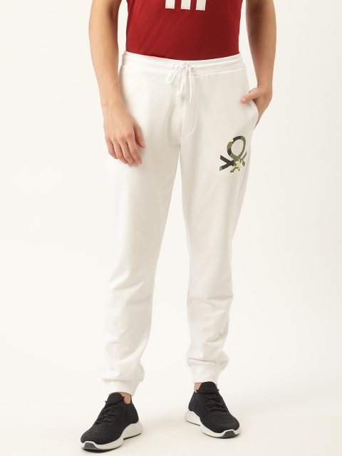 

United Colors of Benetton Men White Brand Logo Detail Pure Cotton Joggers