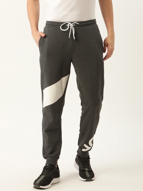 

United Colors of Benetton Men Charcoal Grey & White Brand Logo Print Detail Joggers