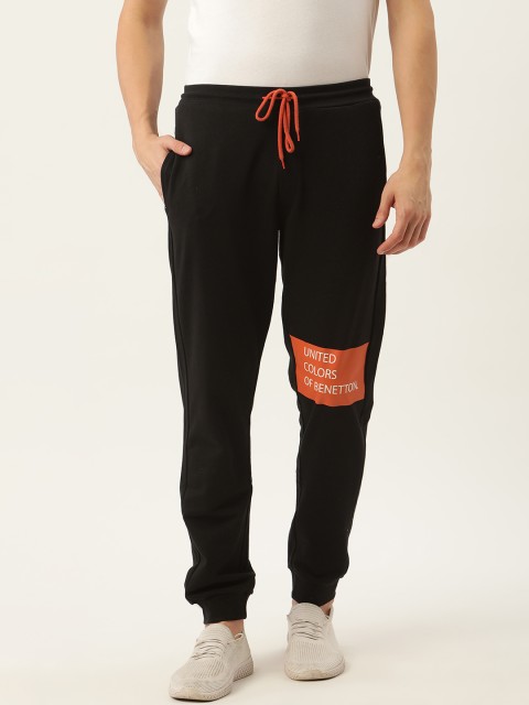 

United Colors of Benetton Men Black Solid Pure Cotton Joggers