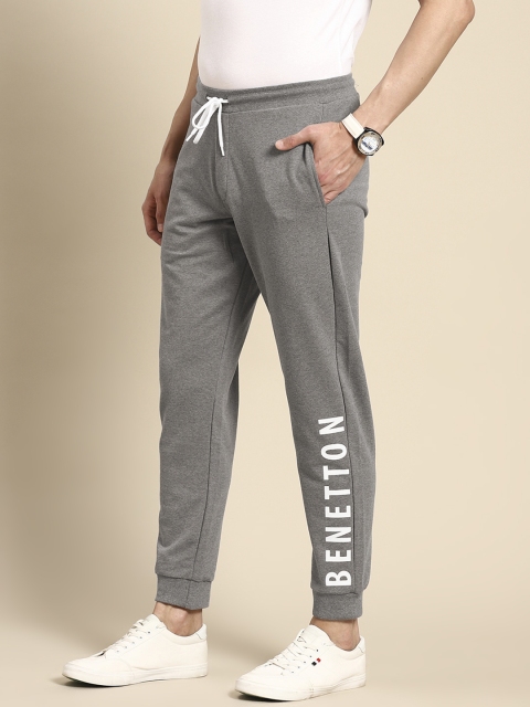 

United Colors of Benetton Men Grey Melange Solid Pure Cotton Joggers