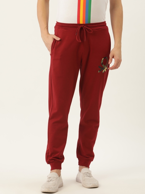 

United Colors of Benetton Men Maroon Brand Logo Detail Pure Cotton Joggers