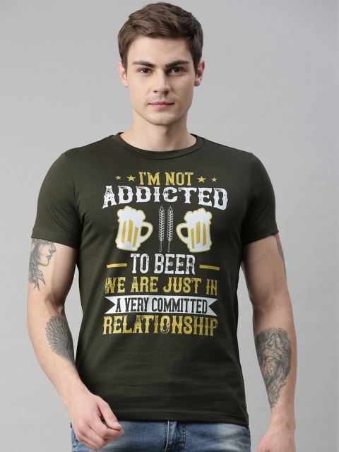 

QUANCIOUS Men Green Printed Organic Cotton Round Neck Sustainable T-shirt