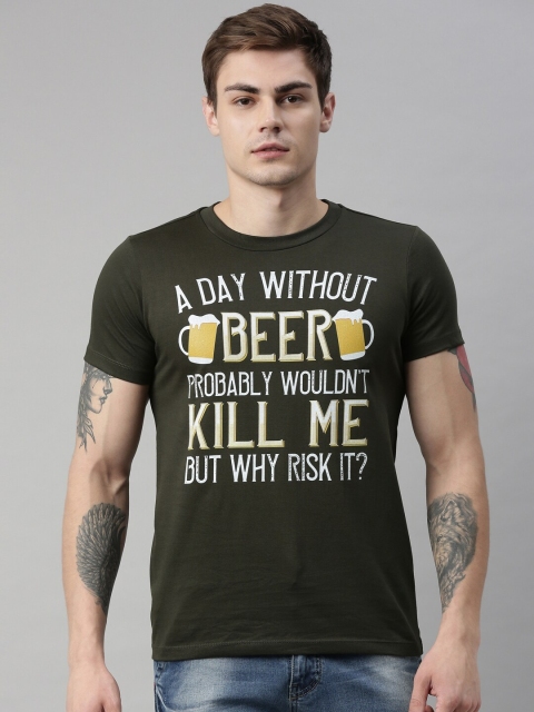 

QUANCIOUS Men Green Printed Organic Cotton Round Neck T-shirt