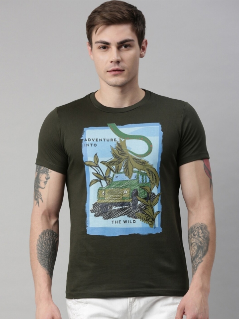 

QUANCIOUS Men Green Printed Organic Cotton Round Neck Sustainable T-shirt