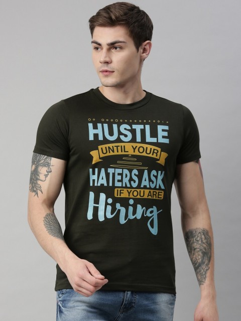 

QUANCIOUS Men Green Printed Organic Cotton Round Neck Sustainable T-shirt