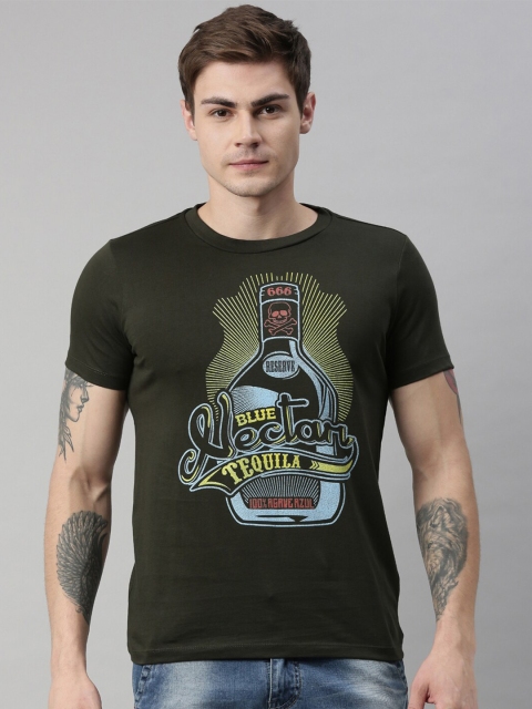

QUANCIOUS Men Green Printed Organic Cotton Round Neck T-shirt