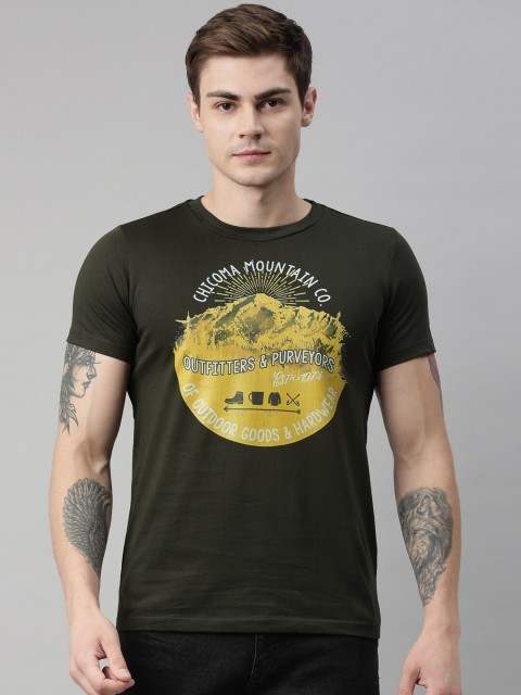 

QUANCIOUS Men Green Printed Organic Cotton Round Neck Sustainable T-shirt