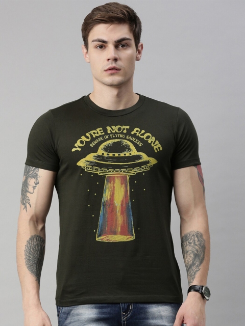 

QUANCIOUS Men Green Printed Organic Cotton Round Neck Sustainable T-shirt
