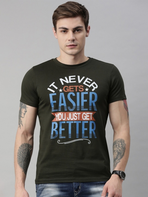 

QUANCIOUS Men Green Printed Organic Cotton Round Neck Sustainable T-shirt