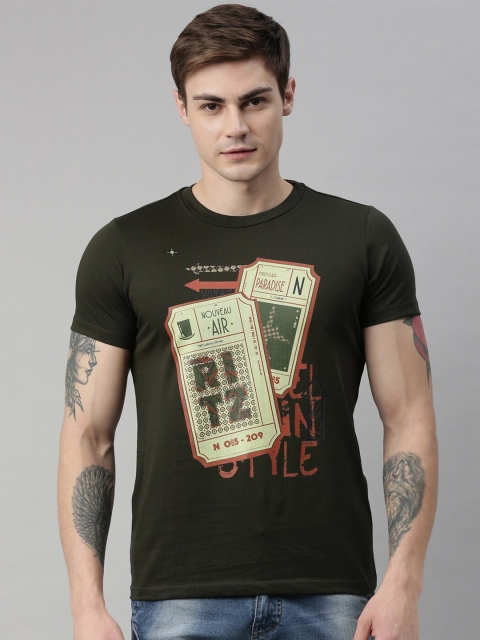 

QUANCIOUS Men Green Printed Organic Cotton Round Neck Sustainable T-shirt