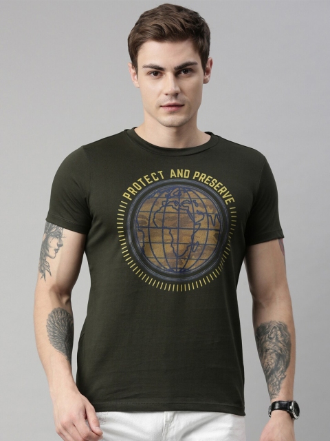 

QUANCIOUS Men Green Printed Organic Cotton Round Neck Sustainable T-shirt