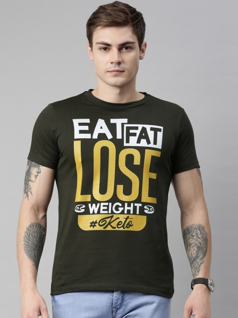 

QUANCIOUS Men Green Printed Organic Cotton Round Neck T-shirt