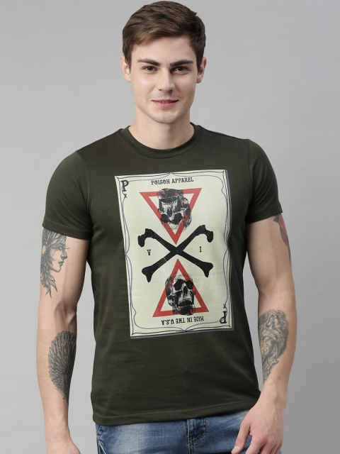 

QUANCIOUS Men Green Printed Organic Cotton Round Neck Sustainable T-shirt