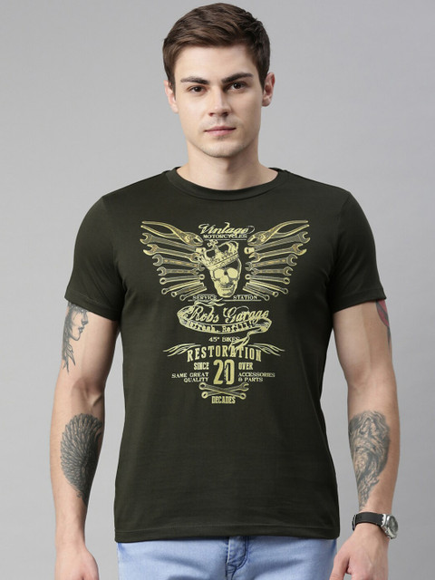 

QUANCIOUS Men Green Printed Organic Cotton Round Neck Sustainable T-shirt