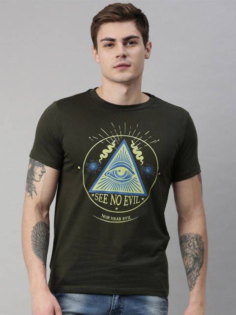 

QUANCIOUS Men Green Printed Organic Cotton Round Neck Sustainable T-shirt