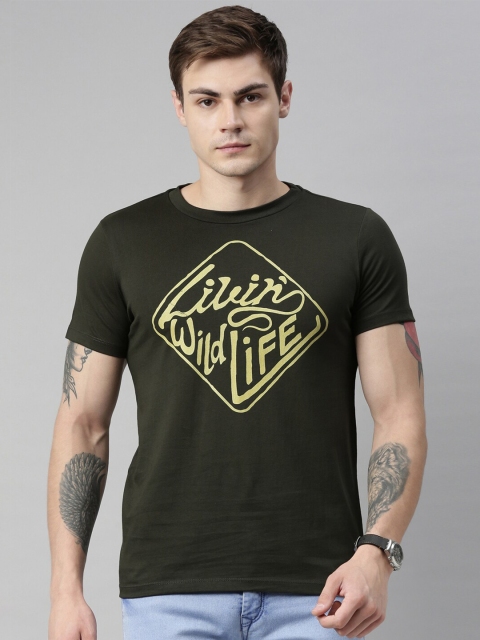 

QUANCIOUS Men Green Printed Organic Cotton Round Neck Sustainable T-shirt