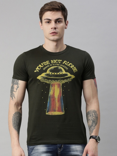 

QUANCIOUS Men Green Printed Organic Cotton Round Neck Sustainable T-shirt
