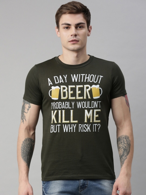 

QUANCIOUS Men Green Printed Organic Cotton Round Neck Sustainable T-shirt