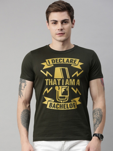 

QUANCIOUS Men Green Printed Organic Cotton Round Neck Sustainable T-shirt