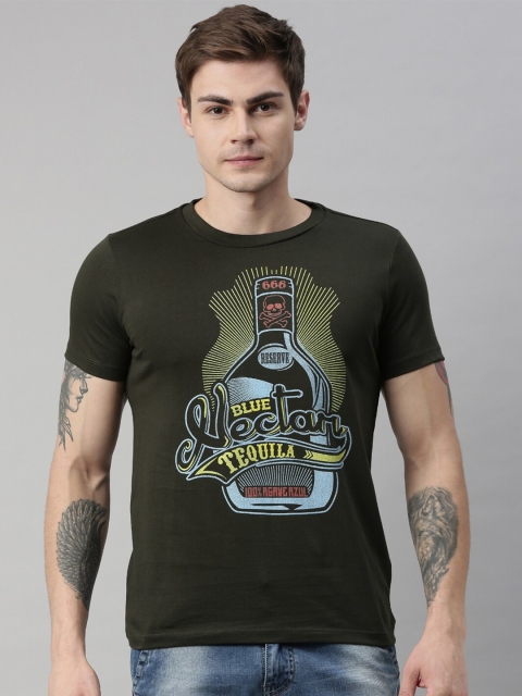 

QUANCIOUS Men Green Printed Organic Cotton Round Neck Sustainable T-shirt