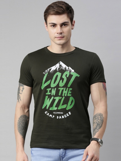 

QUANCIOUS Men Green Printed Organic Cotton Round Neck T-shirt
