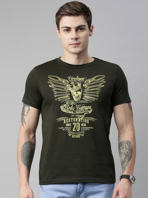 

QUANCIOUS Men Green Printed Round Neck Sustainable Organic Cotton T-shirt