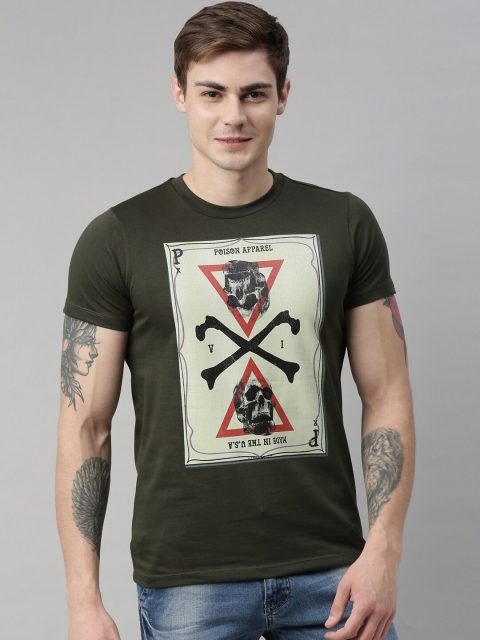 

QUANCIOUS Men Green Printed Organic Cotton Round Neck T-shirt