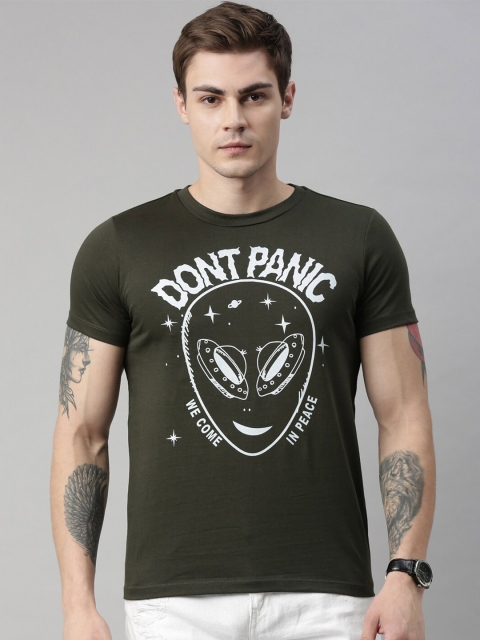 

QUANCIOUS Men Green Printed Organic Cotton Round Neck Sustainable T-shirt