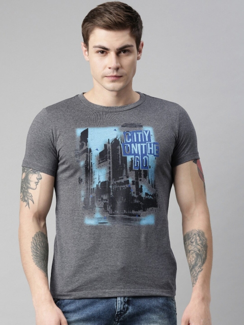 

QUANCIOUS Men Charcoal Grey Printed Round Neck Sustainable T-shirt