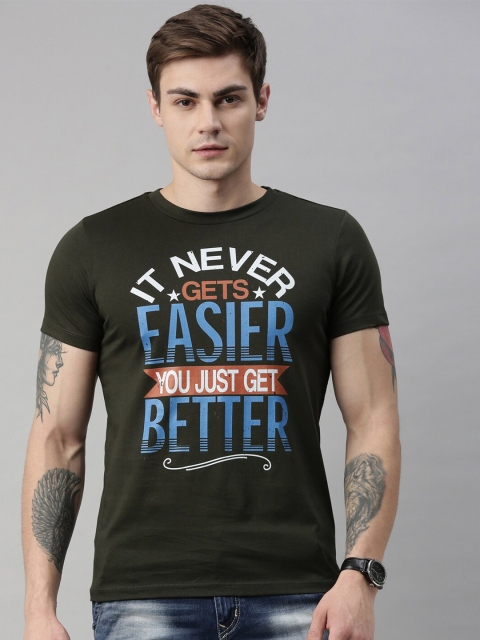 

QUANCIOUS Men Green Printed Organic Cotton Round Neck T-shirt