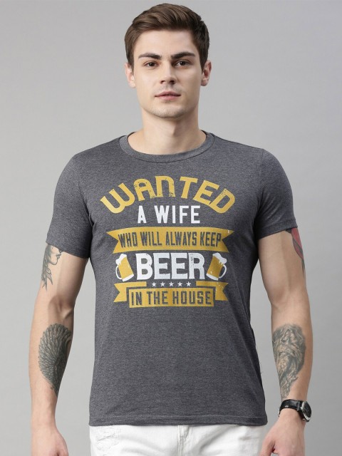 

QUANCIOUS Men Charcoal Grey Printed Round Neck Sustainable T-shirt