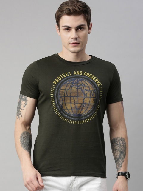 

QUANCIOUS Men Green Printed Round Neck Sustainable Organic Cotton T-shirt