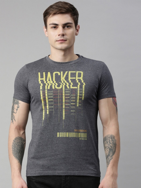 

QUANCIOUS Men Charcoal Grey Printed Round Neck Sustainable T-shirt