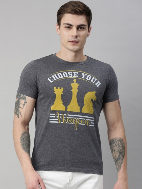 

QUANCIOUS Men Charcoal Grey Printed Round Neck Sustainable T-shirt