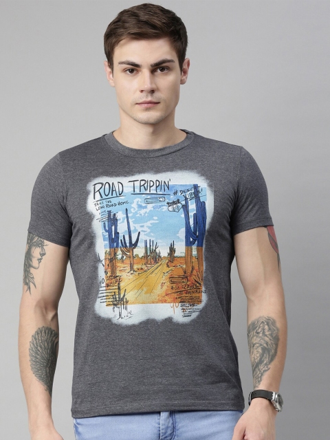 

QUANCIOUS Men Charcoal Grey Printed Round Neck Sustainable T-shirt