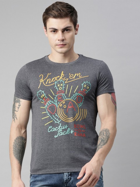 

QUANCIOUS Men Charcoal Grey Printed Round Neck Sustainable T-shirt