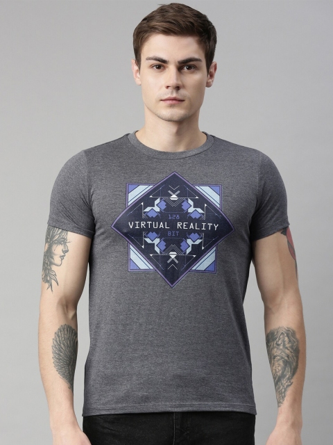

QUANCIOUS Men Charcoal Grey Printed Round Neck Sustainable T-shirt