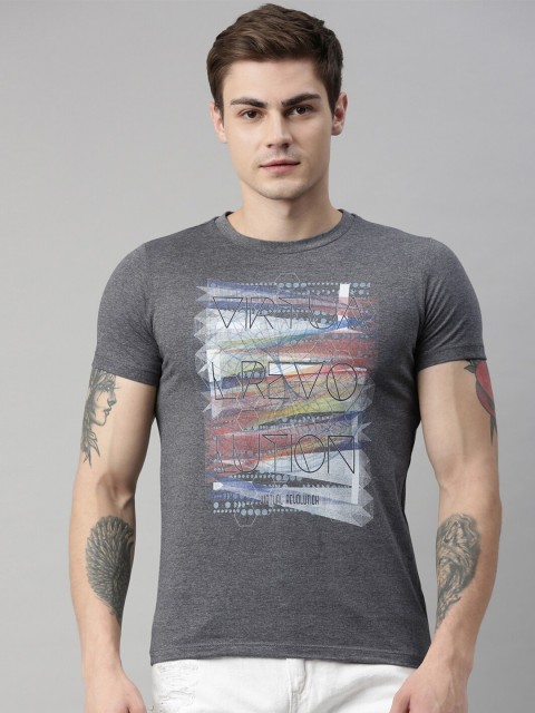 

QUANCIOUS Men Charcoal Grey Printed Round Neck Sustainable T-shirt