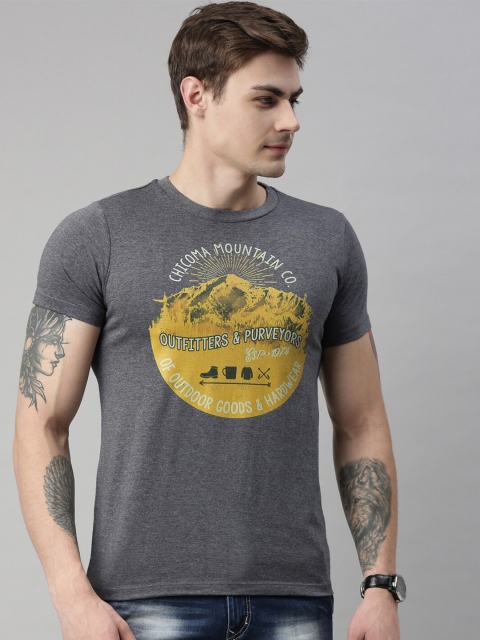 

QUANCIOUS Men Charcoal Grey Printed Round Neck Sustainable T-shirt