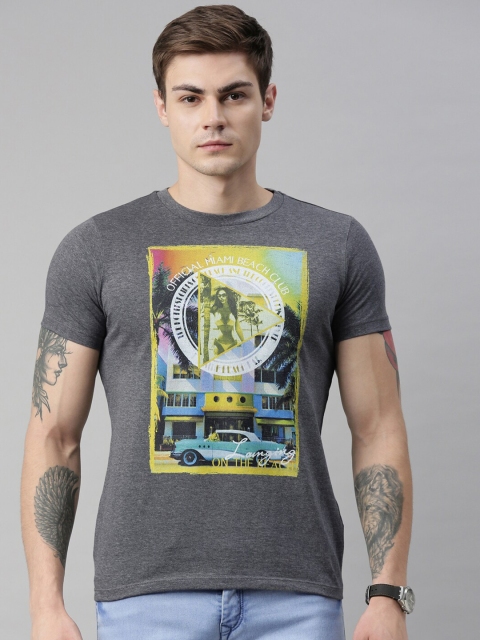 

QUANCIOUS Men Charcoal Grey Printed Round Neck Sustainable T-shirt