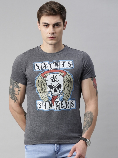 

QUANCIOUS Men Charcoal Grey Printed Round Neck Sustainable T-shirt
