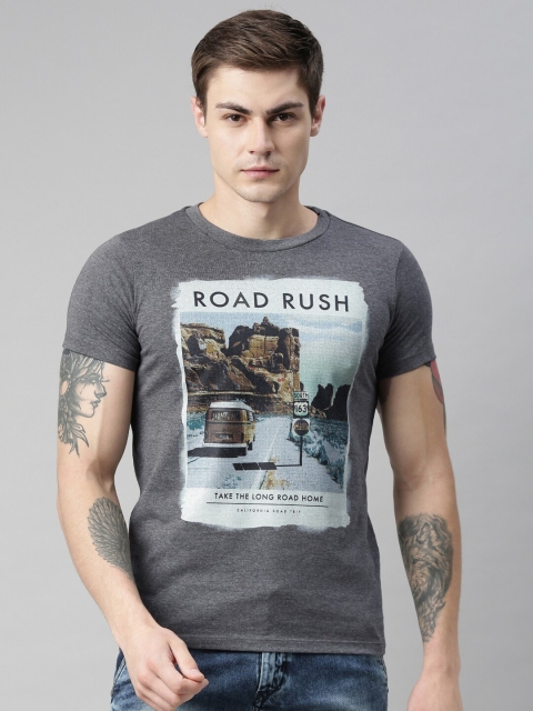 

QUANCIOUS Men Charcoal Grey Printed Round Neck Sustainable T-shirt