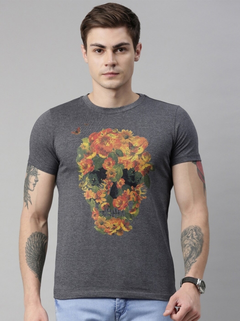 

QUANCIOUS Men Charcoal Grey Printed Round Neck Sustainable T-shirt