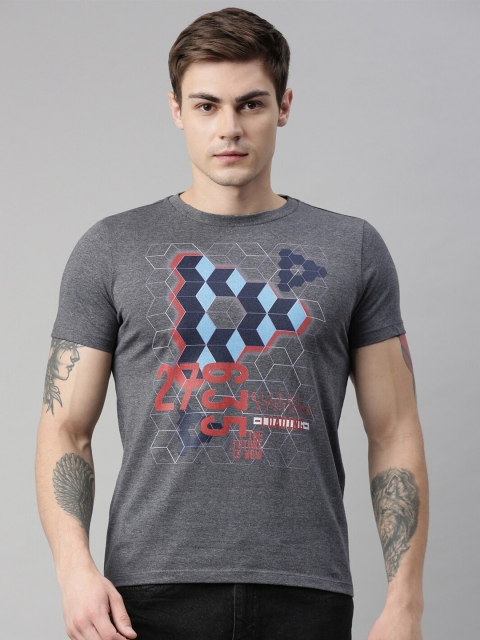 

QUANCIOUS Men Charcoal Grey Printed Round Neck Sustainable T-shirt