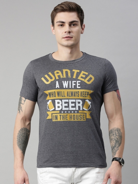 

QUANCIOUS Men Charcoal Grey Printed Round Neck Sustainable T-shirt